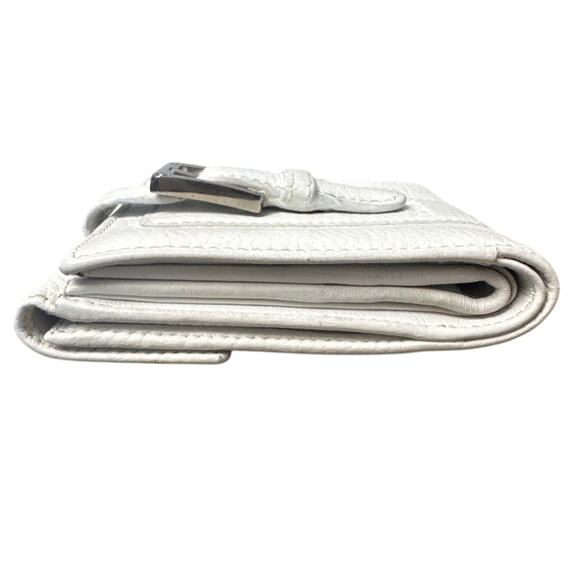 Loewe White Wallet Pebbled Leather Snap Closure 4x4 Double Bill Fold Coin Purse - Picture 9 of 12